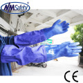 NMSAFETY blue PVC working gloves with extra long cuff/protective gloves good quality